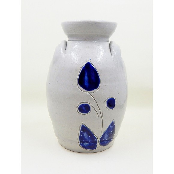 Williamsburg VA Pottery Salt Glazed Handled Crock Urn Vase Blue Grey 6 Inch - Picture 1 of 8